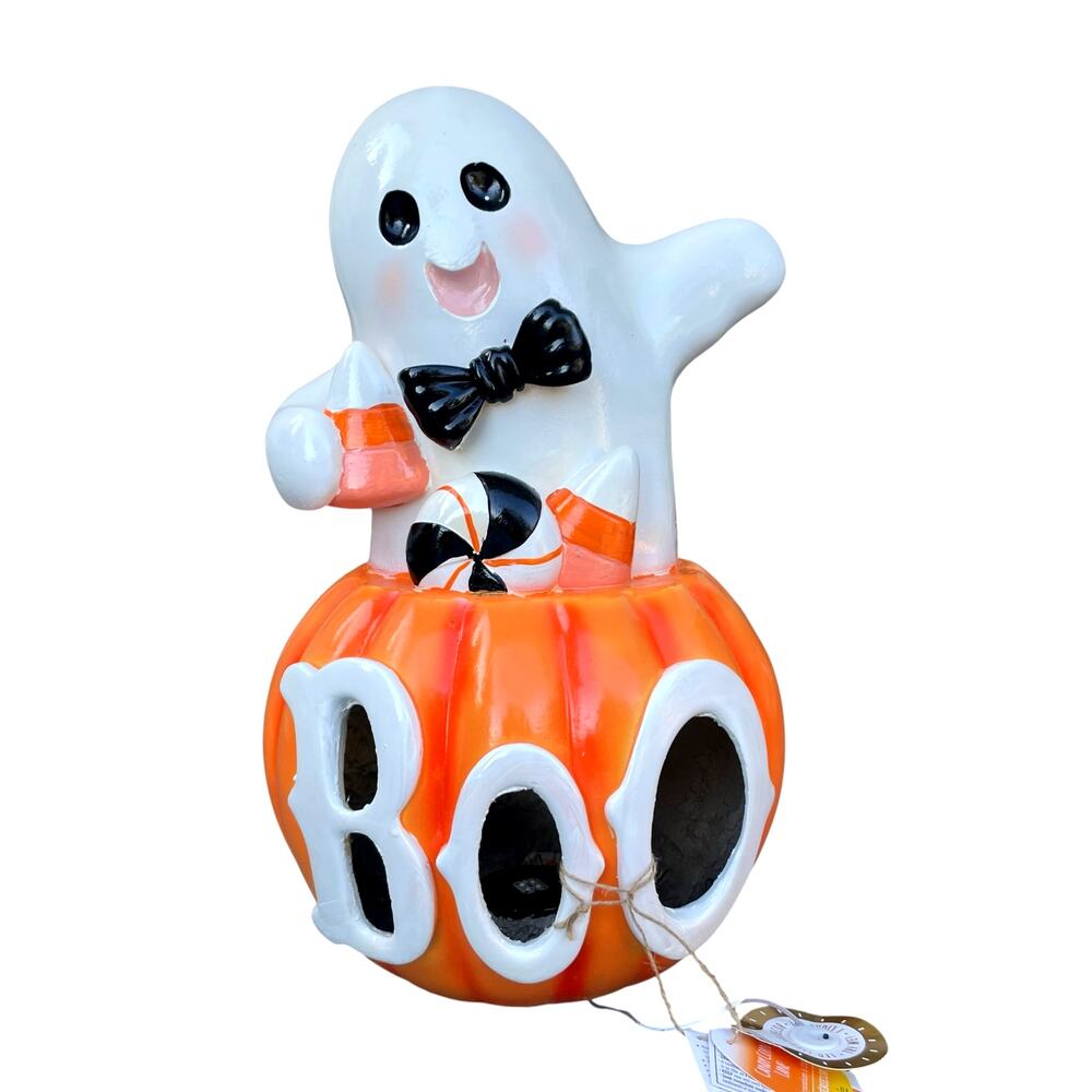 Candy Corn Lane LED Ghost In Pumpkin 22in Outdoor Safe Halloween Decor BOO New